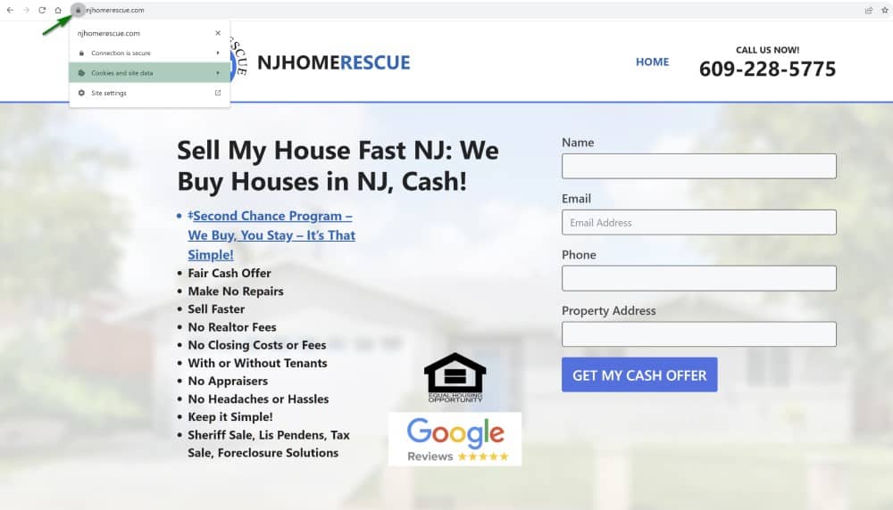 How to determine what cookies are utilized by NJHomeRescue.com.